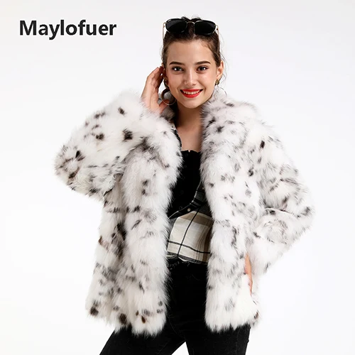 Maylofuer шуба из натурального Лисьего меха леопардовый узор натуральный Лисий мех куртки большой воротник Мода темперамент женщин теплый мех пальто - Цвет: as photo 1
