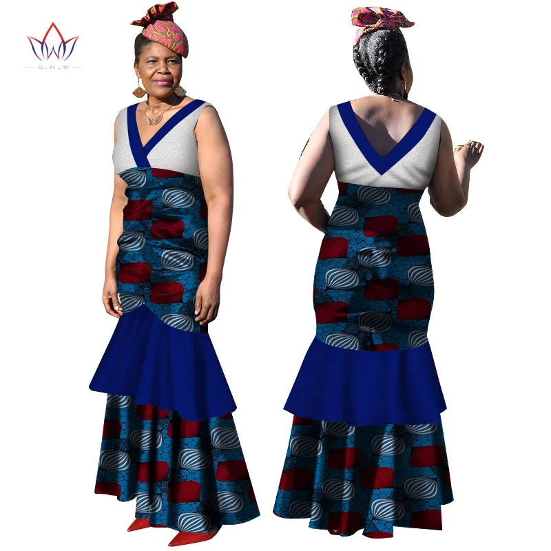 African Traditional Wear For Women Long Dress Dashiki Bazin Riche Cotton Dress Traditional Plus Size African Sexy Clothes WY3176