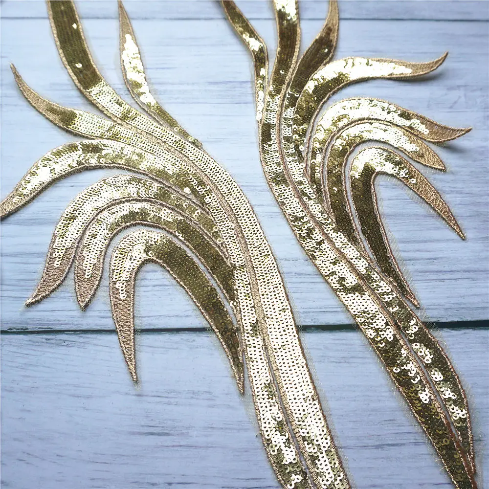 Золотые блестки кружевная ткань вышитая аппликация для платья благородный