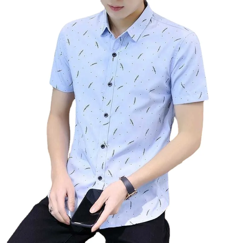

QIWN Short-sleeved Shirt Male Youth Trend Shirt Non-iron Korean Style Self-cultivation Casual Student Clothing