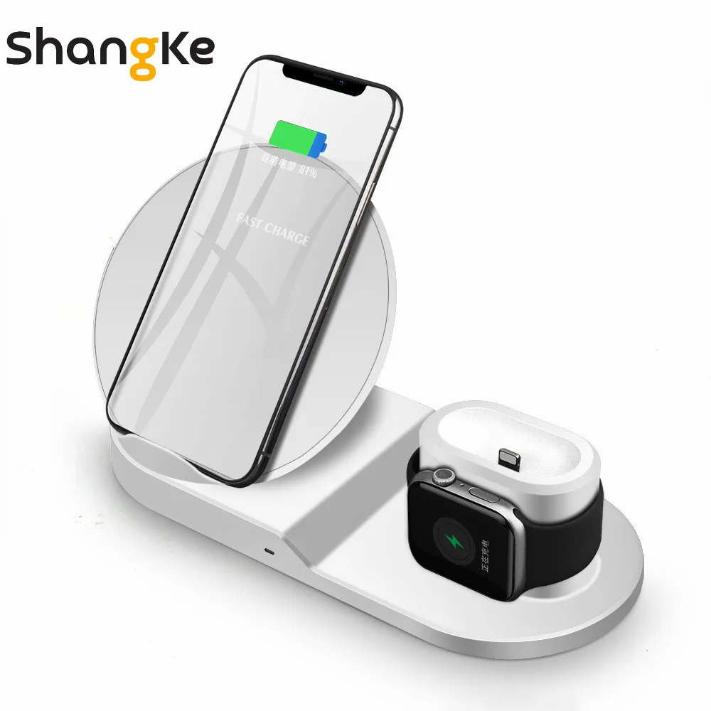 white Беспроводная зарядная подставка 3 в 1 для Apple Watch и AirPods Pro Qi быстрая Беспроводная зарядная станция совместима с iPhone 11 - Color: white
