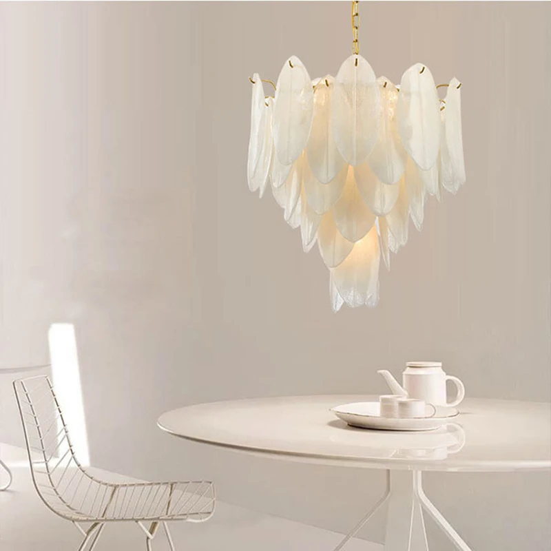 

Luxury Angel Style chandelier living Murano Glass chandeliers hall golden lustre white feather lighting corridor hanging lamps