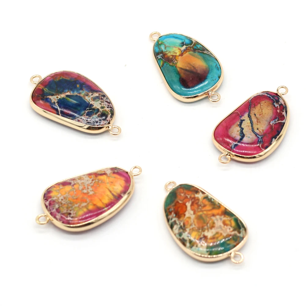 

Exquisite Connector Natural Emperor Stone Gilt Edge Pendant for Jewelry Making Charms DIY Earring Necklace Accessories 22x40mm