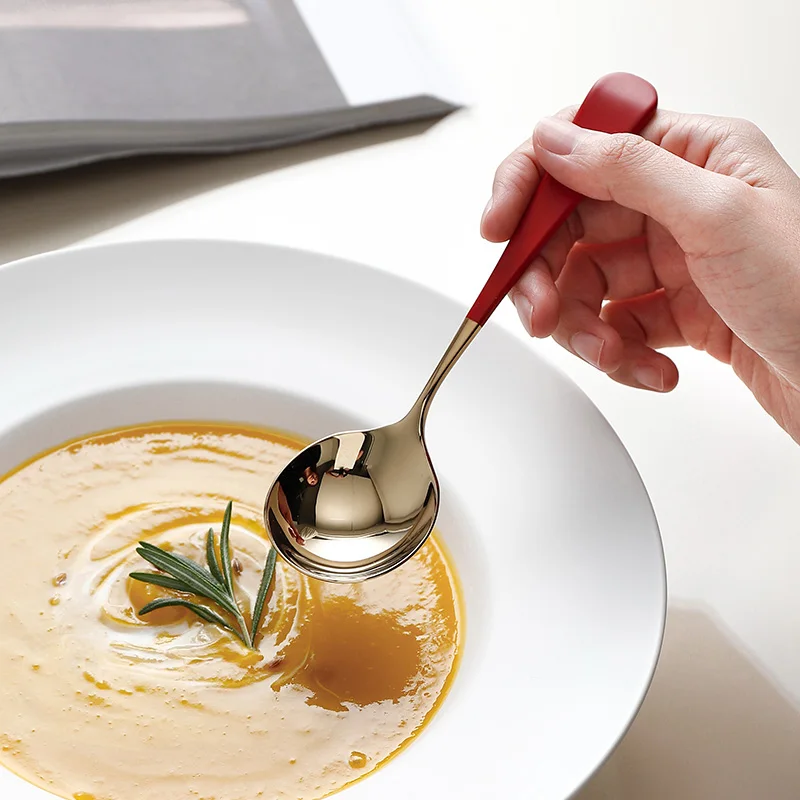 Корейская модная ложка для еды 18/8 кофейная из нержавеющей стали с изогнутой