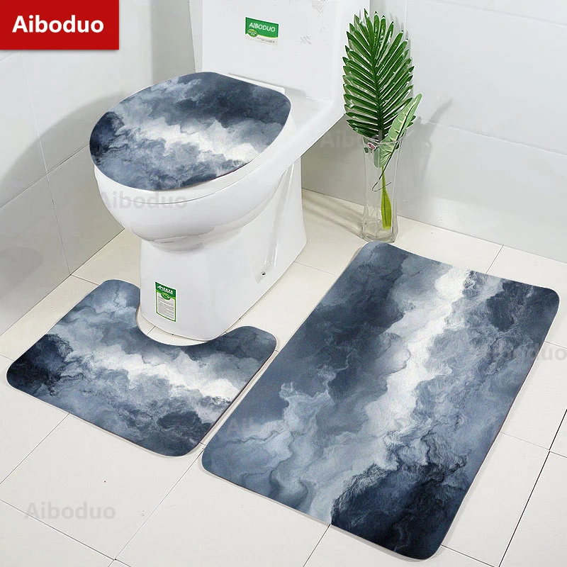 

Aiboduo Customizable Ocean Waves 3pcs/set Non Slip S M Size Toilet Lid Cover Set Art Carpet BathMat Restroom Rug Home Decoration