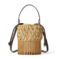 2021 new handmade woven bag bamboo bag bucket bag hollow bali holiday beach bag handbag woven bag women luxury