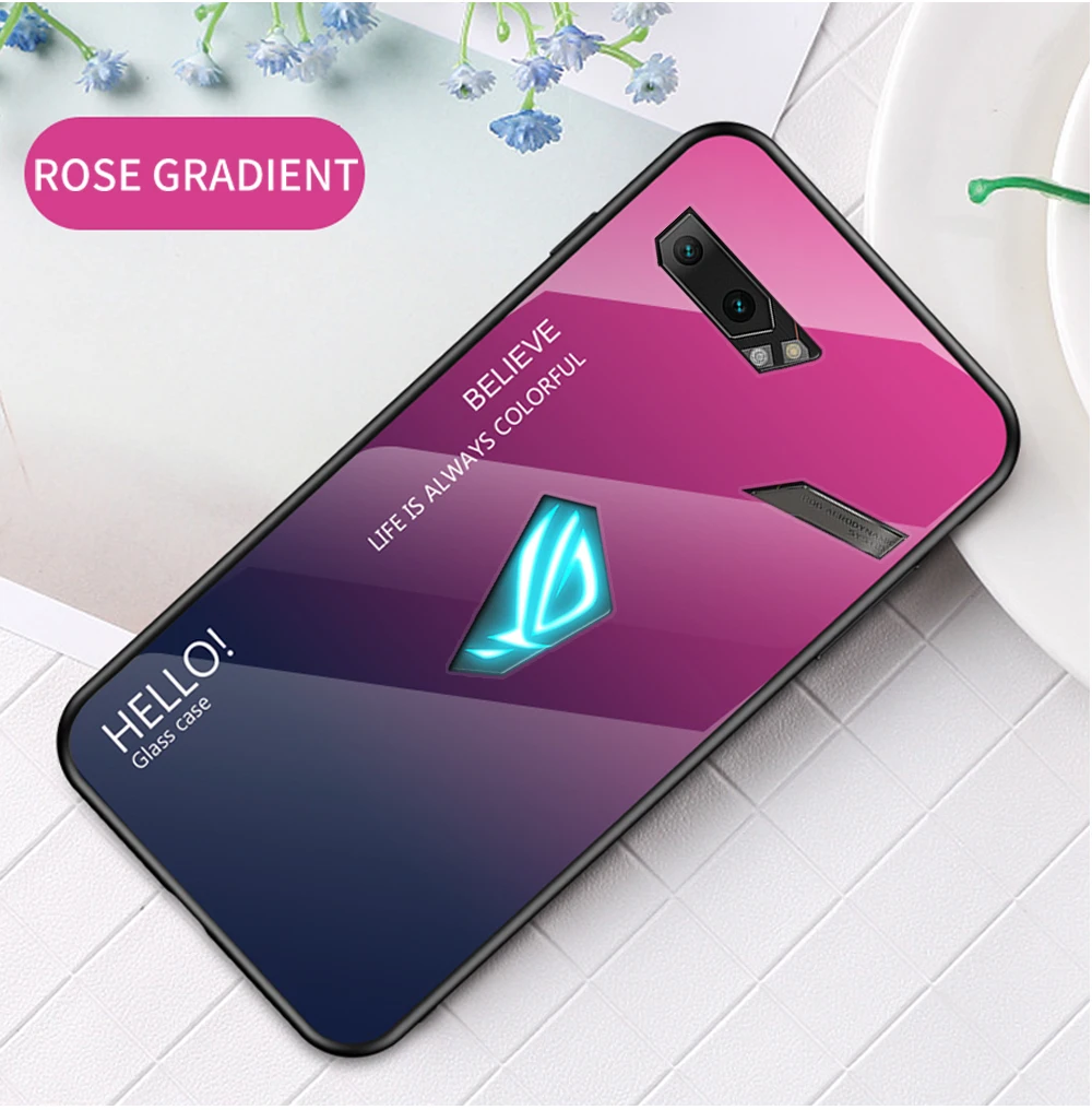 Rose Red Для Asus ROG Phone 2 ZS660KL градиентный чехол из закаленного стекла силиконовая рамка жесткая стеклянная задняя крышка для Asus ROG 2 - Цвет: Rose Red