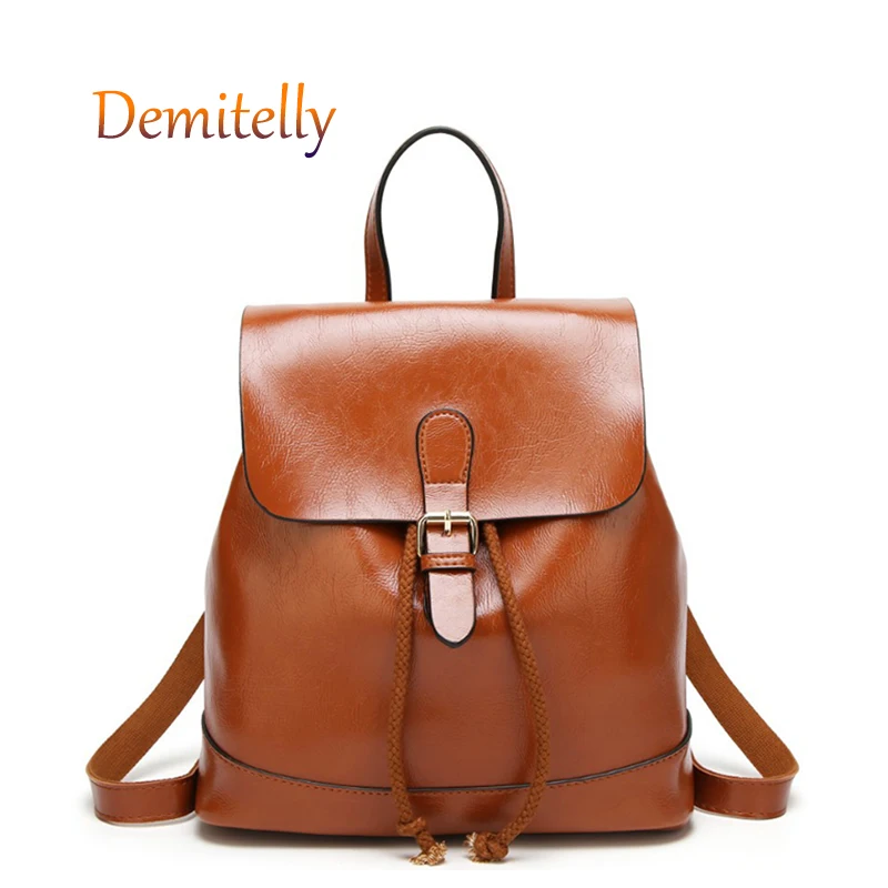 Модный женский рюкзак из вощеной кожи брендовый кожаный на шнурке с двойной