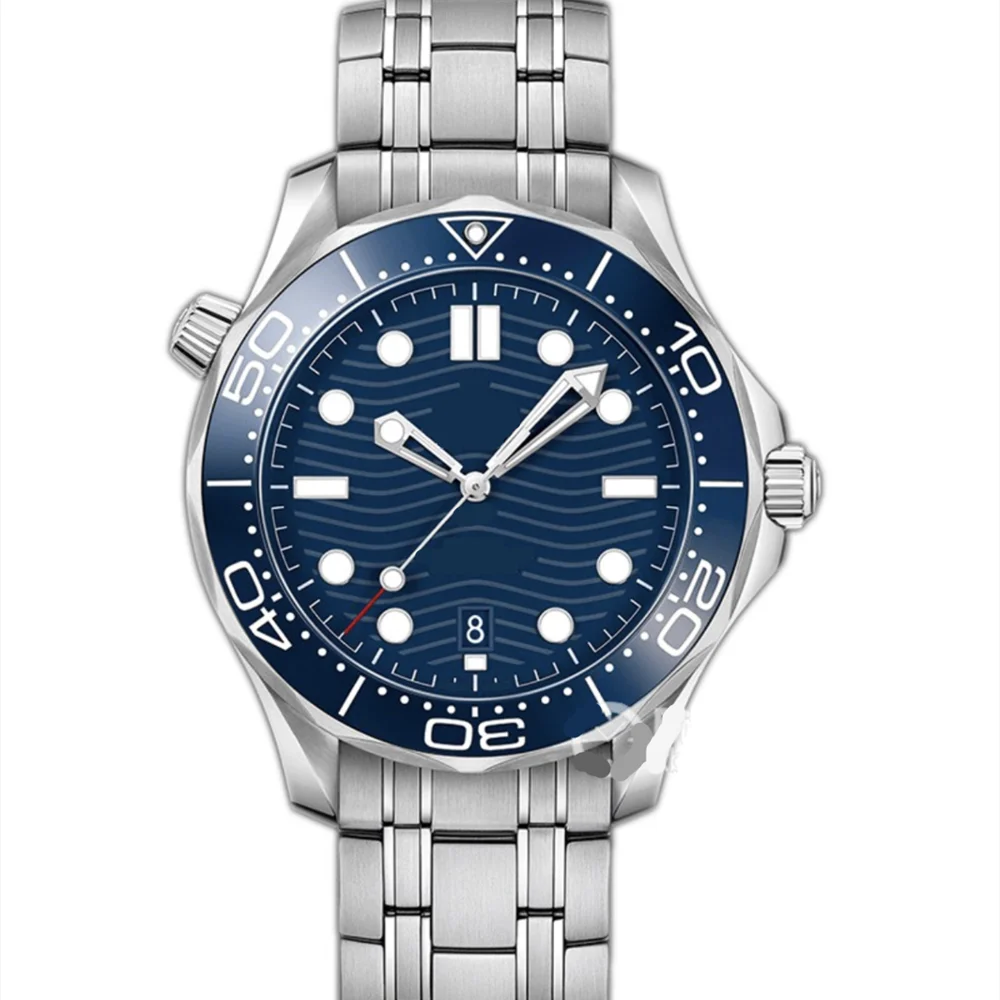 007 автоматические механические часы с синим циферблатом для мужчин керамическим