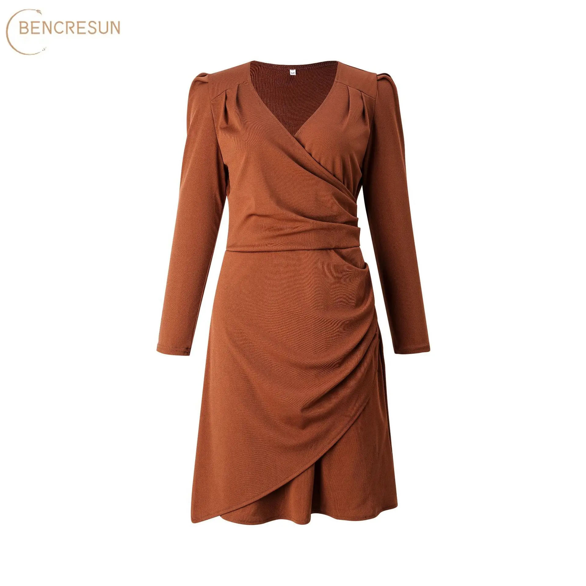 

Платье-мини с длинным рукавом-фонариком и V-образным вырезом