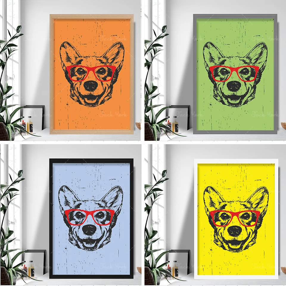 

Grunge Style Art Dog Print Corgi SKETCH Glasses Picture Poster
