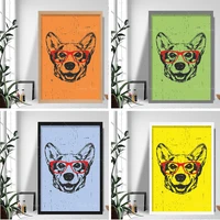 grunge style art dog print corgi sketch glasses picture poster