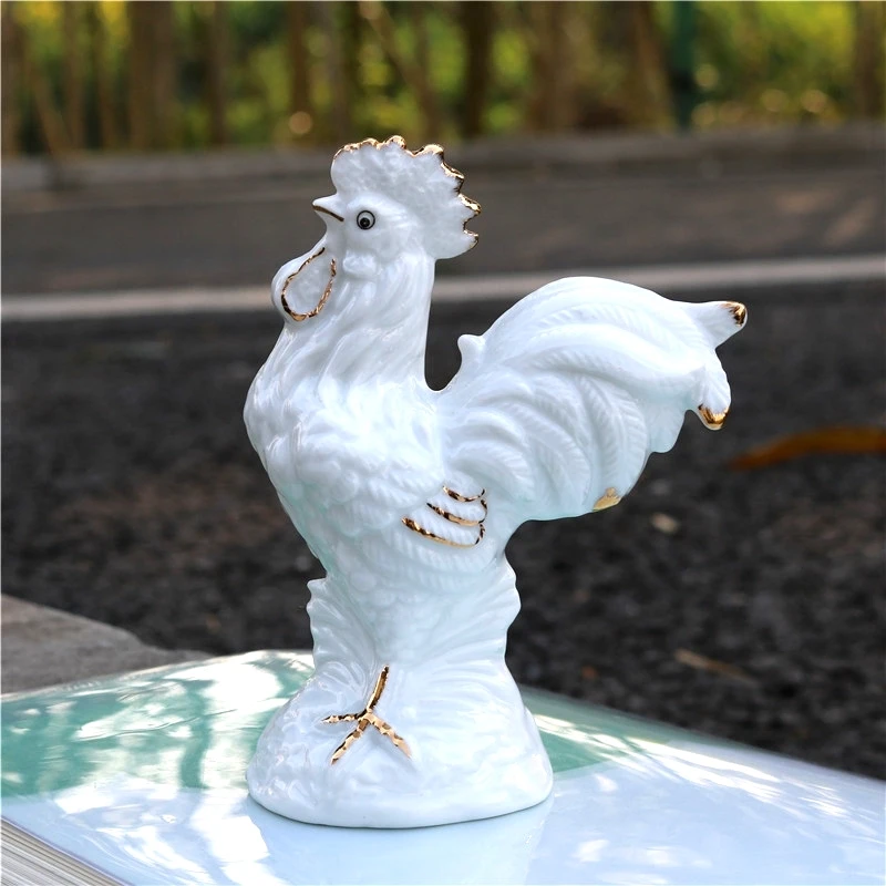 Позолоченная фарфоровая статуэтка в виде петуха настольная керамическая курица