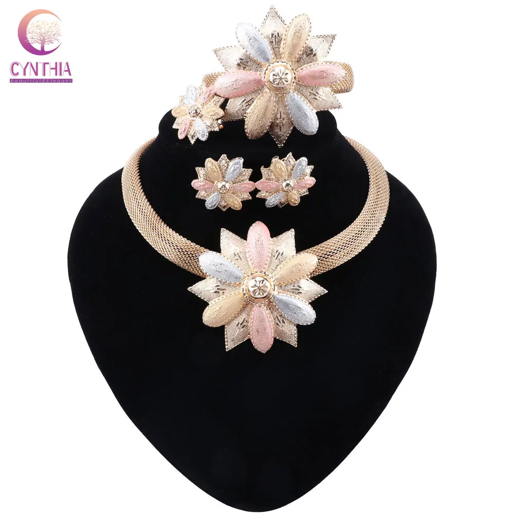 CYNTHIA African Bride Jewelry Set: Fashion Charm Earrings, Ring, Necklace, and Bracelet in Classic Wedding Dubai Style for Women image 2