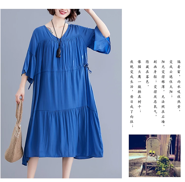 DIMANAF, женское платье большого размера, летнее, модное, женское, vestidos, сарафан, свободное, плиссированное, ниспадающее, с рюшами, повседневное, женское платье, 5XL