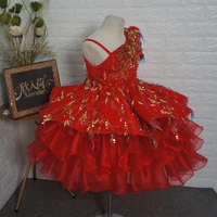 new arrival real images baby girls birthday party gowns red organza fluffy infant clothes kid party prom pageant dress
