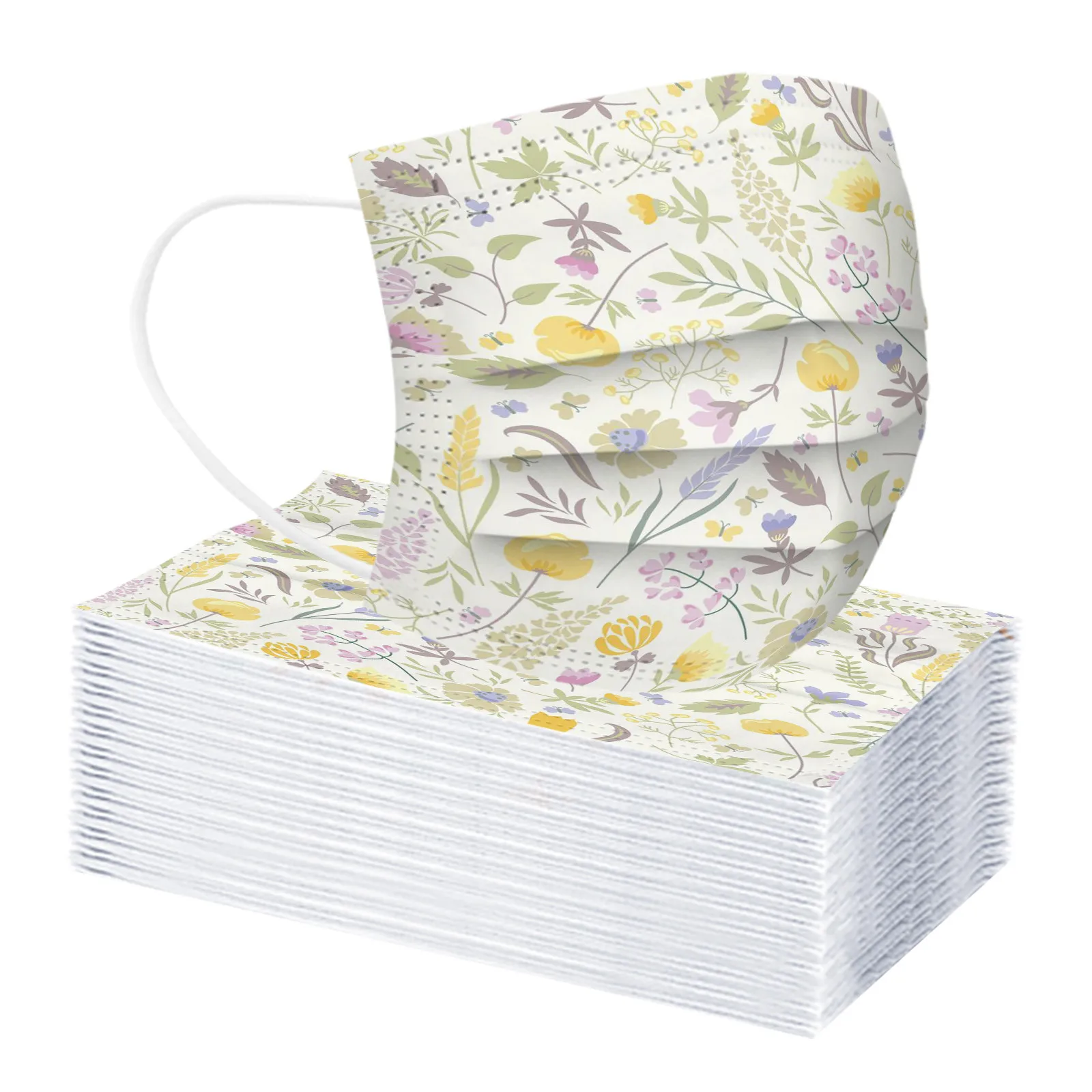 Маска для лица одноразовая с мультяшным цветочным принтом 3-слойная