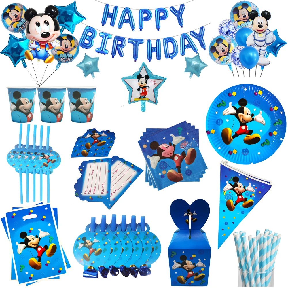 

Cartoon Mickey Mouse Blue Theme Kids Favor Birthday Party Cups Plates Napkin Baby Shower Disposable Tableware Set Supplies