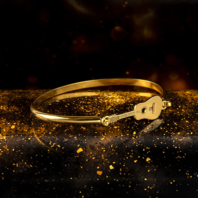 Роскошные браслеты золотые из нержавеющей стали Женская гитара очаровательный