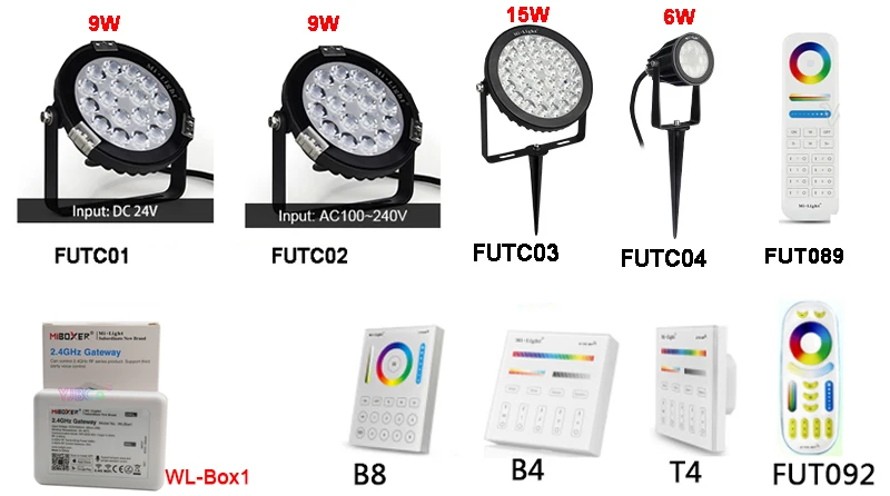 MiBOXER, 6 Вт, 9 Вт, 15 Вт RGB+ CCT светодиодный садовый светильник Водонепроницаемый IP65 DC24V AC 110V 220V Открытый сад светильник ing FUTC01/FUTC02/FUTC03/FUTC04
