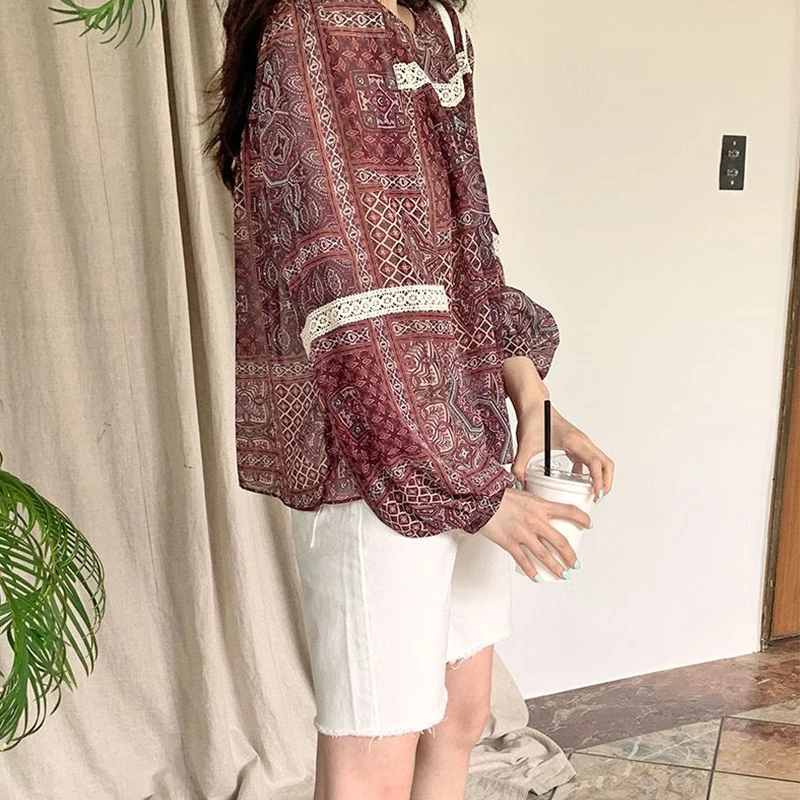 

Fashion Print autumn crop top women O Neck Pullover holiday Casual tank top Long Sleeves Loose Fit cropped