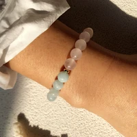 women pink crystal bracelet natural stone aquamarine beaded bangle jewelry fashion handmade gift