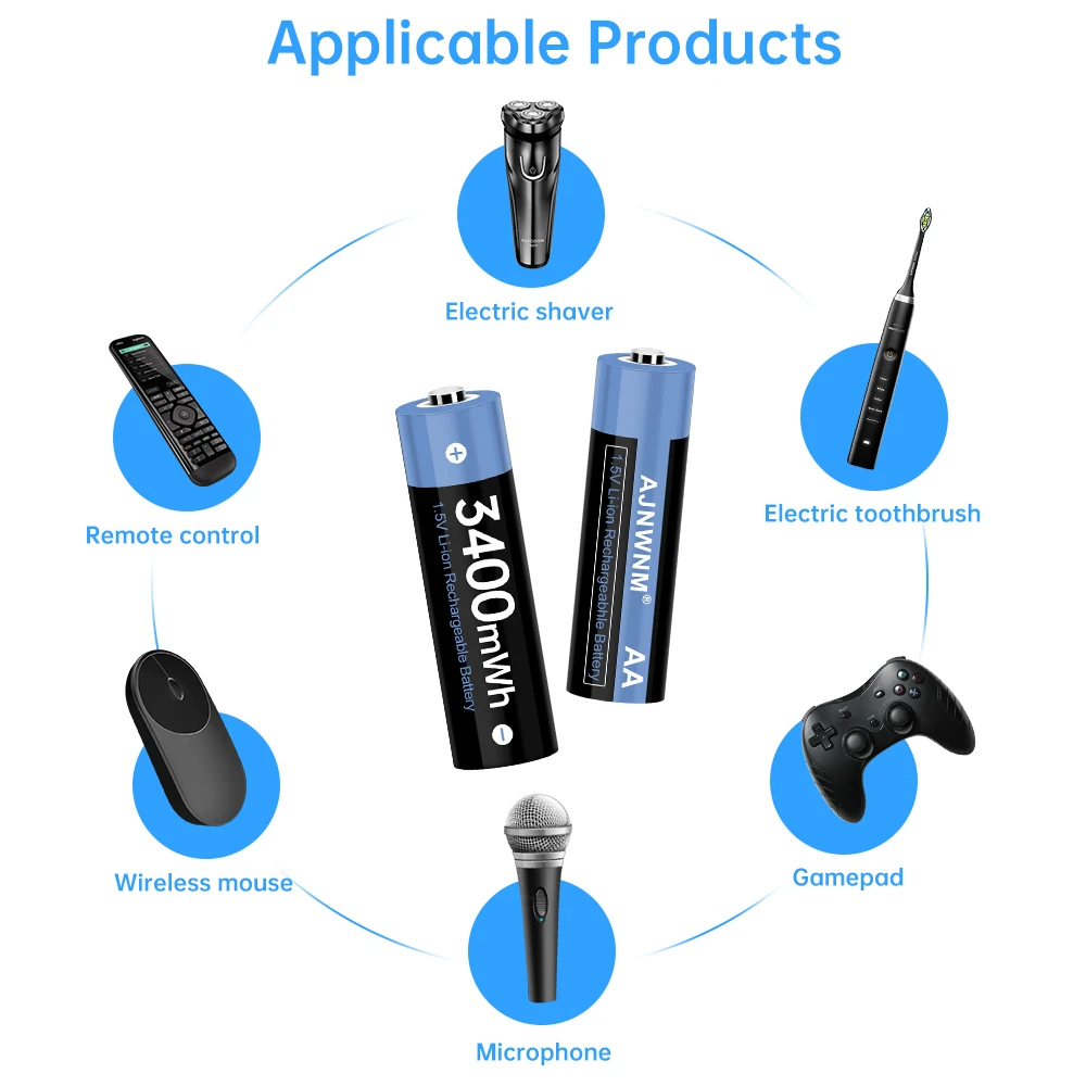 

100% capacity AA Battery 1.5V Li-ion AA Rechargeable Batteries 3400MWH 2A aa flashlight battery with AAA/AA Battery Holder