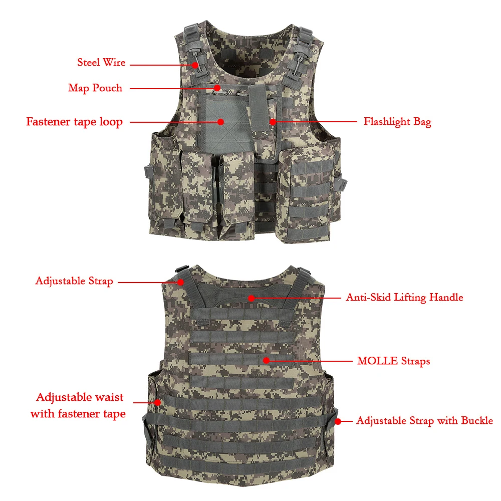 

Outdoor Military Tactical Vest Molle Vest Modular Gear Carrier Adjustable Training Gaming Paintball Assault Vest