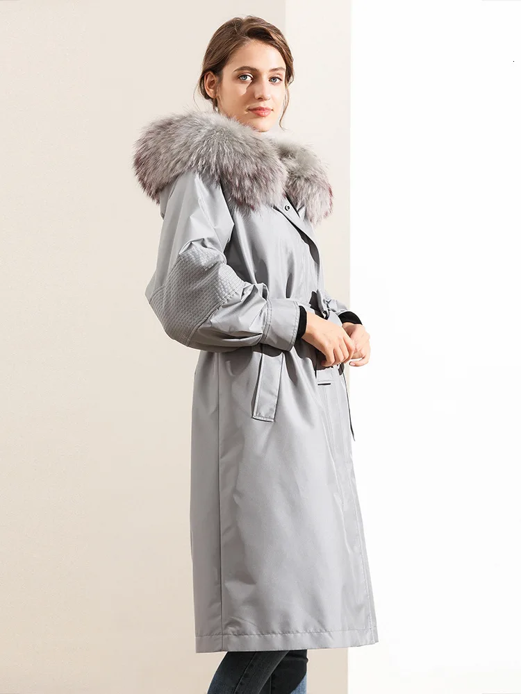 

2020 Winter Jacket Women Long Parka Real Coat Big Raccoon Fur Collar Hood Parkas Thick Natural Rabbit Lined Elegant Outwear