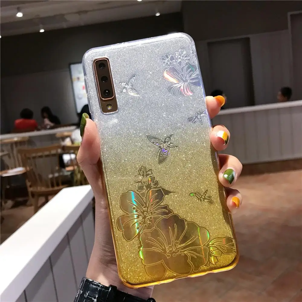 Блестящий чехол ТПУ Gradient Buterfly Rose Flower для Huawei P30 Pro P20 P10 P9 Lite 2016 мягкий Nova 5 5i 4 3 |