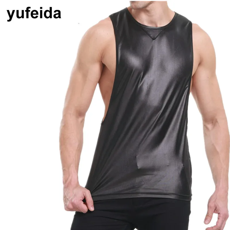 Футболка мужская из искусственной кожи пикантная тенниска без рукавов майка