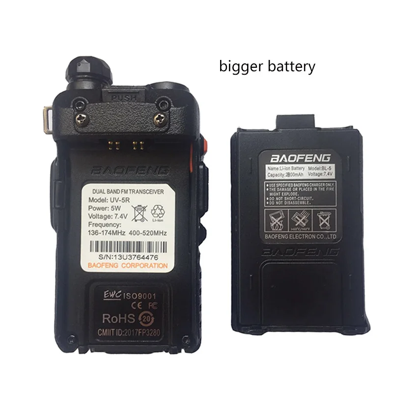 Обновленный Baofeng Uv-5R аккумулятор 2800 мАч HT Woki Toki радио для 10 км длинный диапазон коммуникатор радио полицейские сканеры SB трансивер