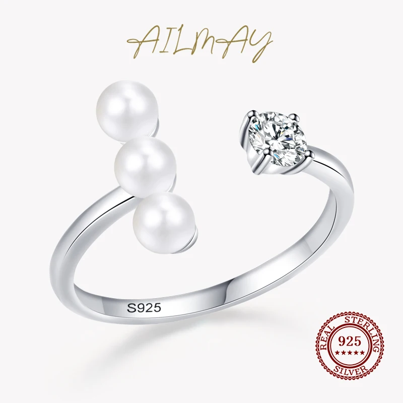 

Ailmay натуральная 925 стерлингового серебра элегантный круглый жемчуг Открытие Кольца простой Fashionc для женщин и девочек вечерние аксессуары д...