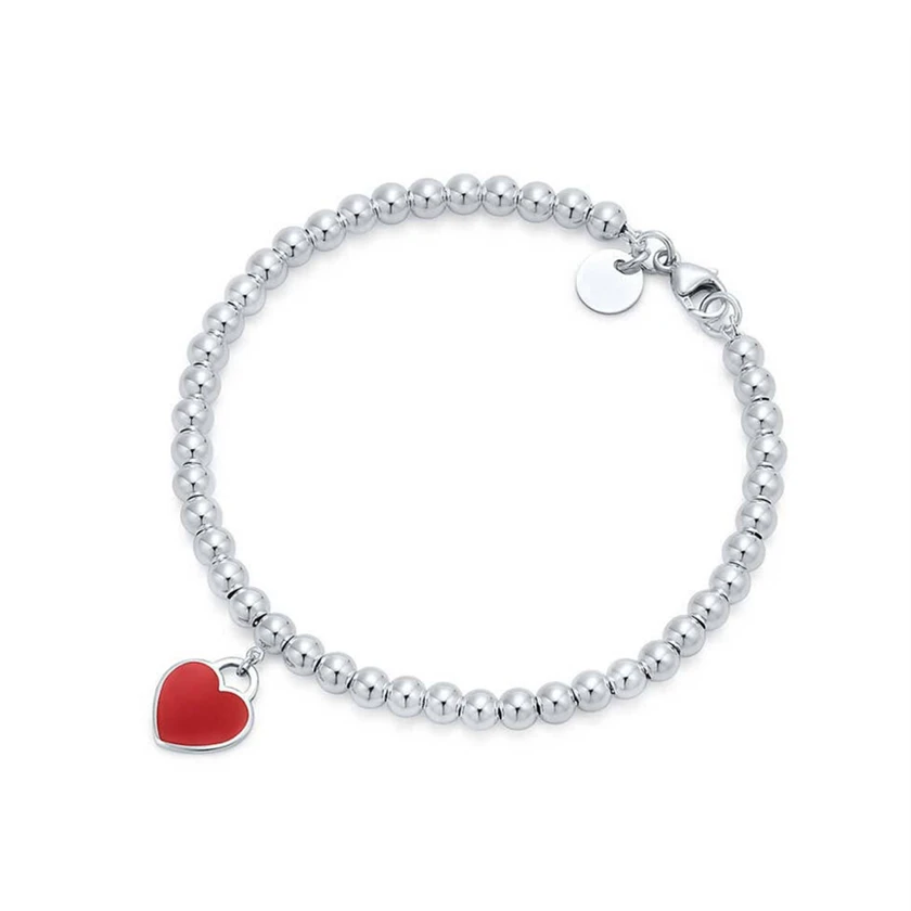 

TIFFON 1:1 925 Sterling Silver Heart 4mm Bead Bracelets for Women Logo Hot Classics Original Brand Jewelry Party Valentine Gift