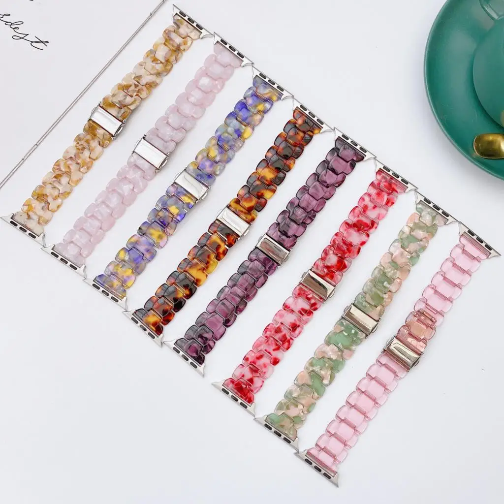 

Resin Strap For iWatch Apple Watch 6 5 4 SE 44mm 40mm For Iwatch Series 3 38mm 42mm Colourful Resin Metal Stainless Steel Strap