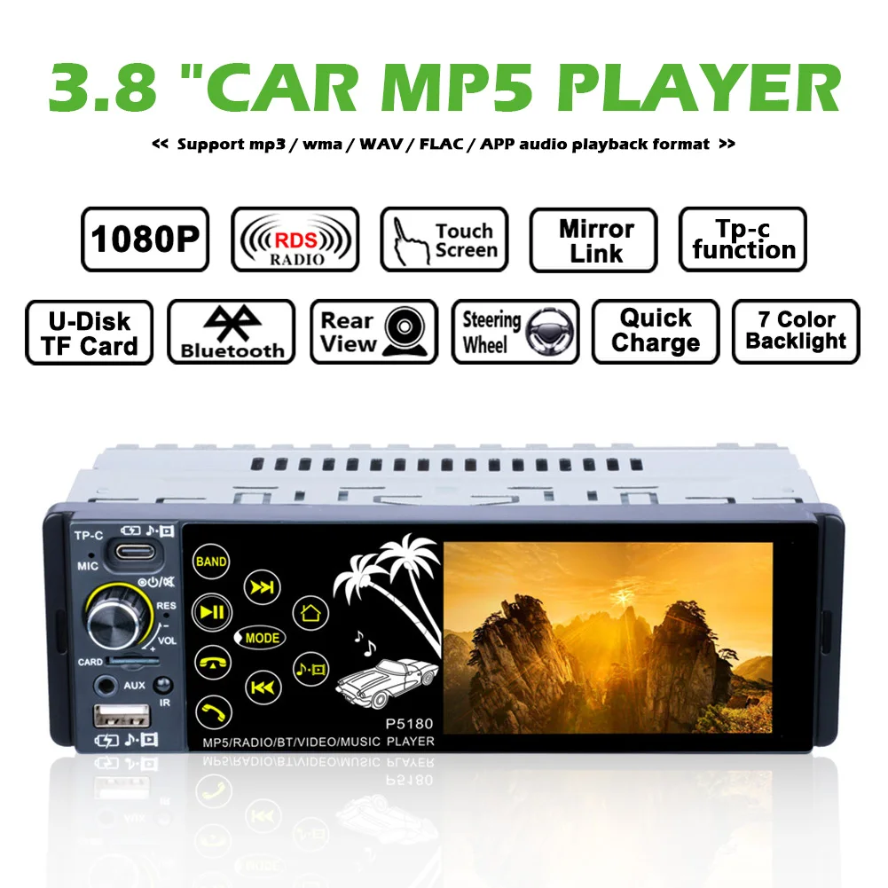 

Car Radio MP5 Player 1 Din Autoradio 3.8 Inch Car Stereo MP5 Player Bluetooth RDS Support USB Type-C Output Function