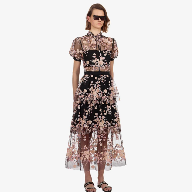 Женское Сетчатое платье-Автопортрет модельное длинное платье макси с цветочной
