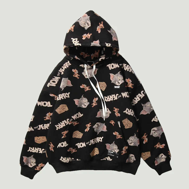 

Vintage Mens Hoodies Tops Cartoon Printed Sweatshirt Men and Women Street Fashion Harajuku BF Lazy Wind Oversize Hooded Pullover