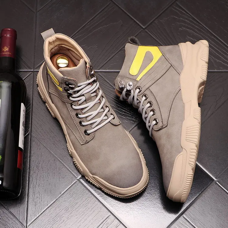 

2020 Winter Men Ankle Boots Grey Suede Leather Round Toe High Tops Short Man Office Career Leisure zapato tenis de mujer