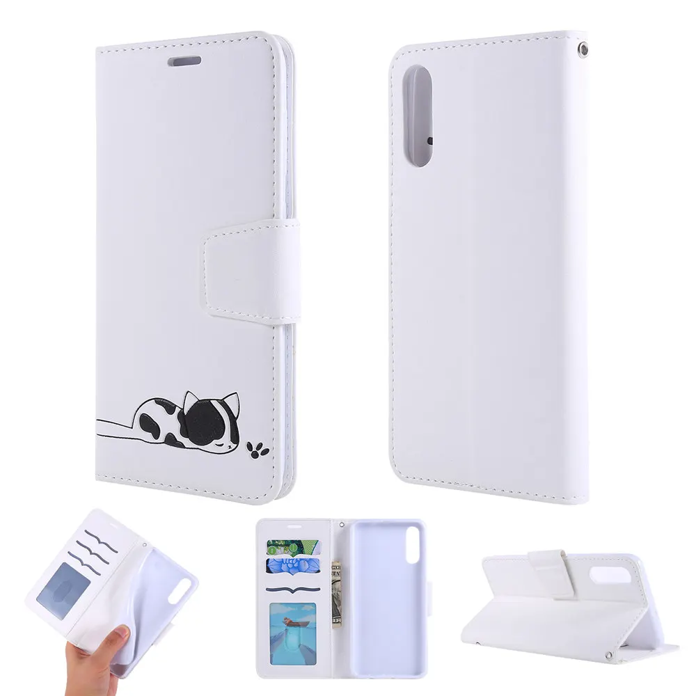 Роскошная Кожаная Обложка для книги чехол для samsung Galaxy A10 A20 A30 A50 A70 A20E A6 A7 Sleepy Cat флип-чехол с слотами для карт