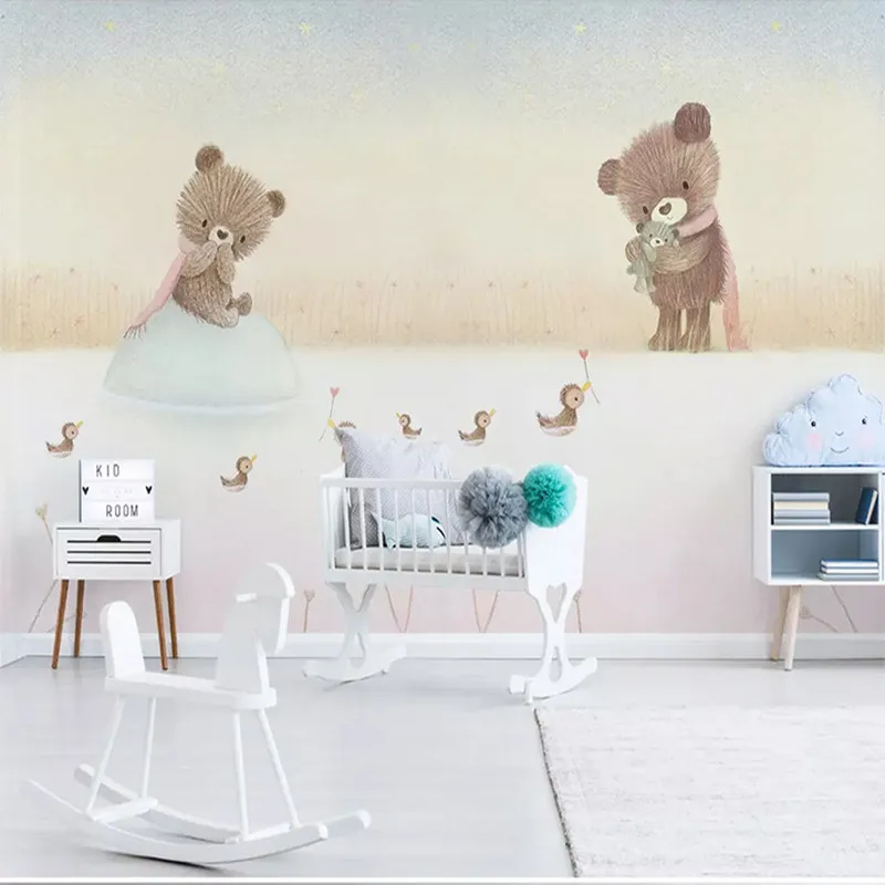 

Настенные 3D обои на заказ, простой медведь, олень, милый мальчик, девочка, спальня, гостиная, столовая, фоновые обои, украшение для стен
