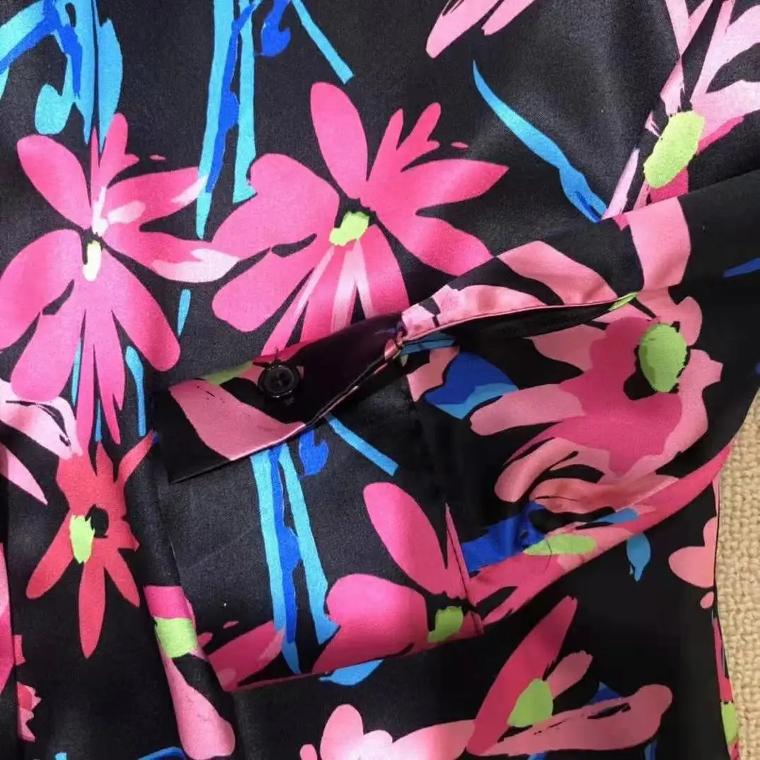 

AELESEEN Runway Fashion 100% Silk Shirt 2021 Spring Summer Bow Collar Red Flower Print Elegant Office Ladies Blouse