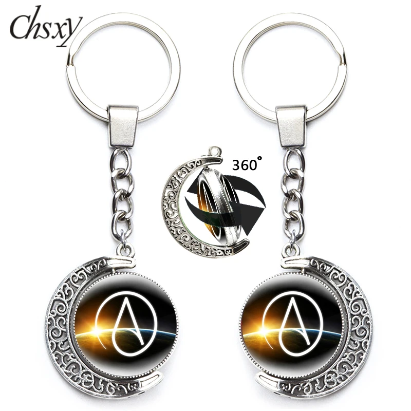 

Trendy Atheist Atheism Symbol Keychain Atheism No Religion 360 Glass Degrees Rotated Moon Bag Car Pendant Double Sided Key Ring