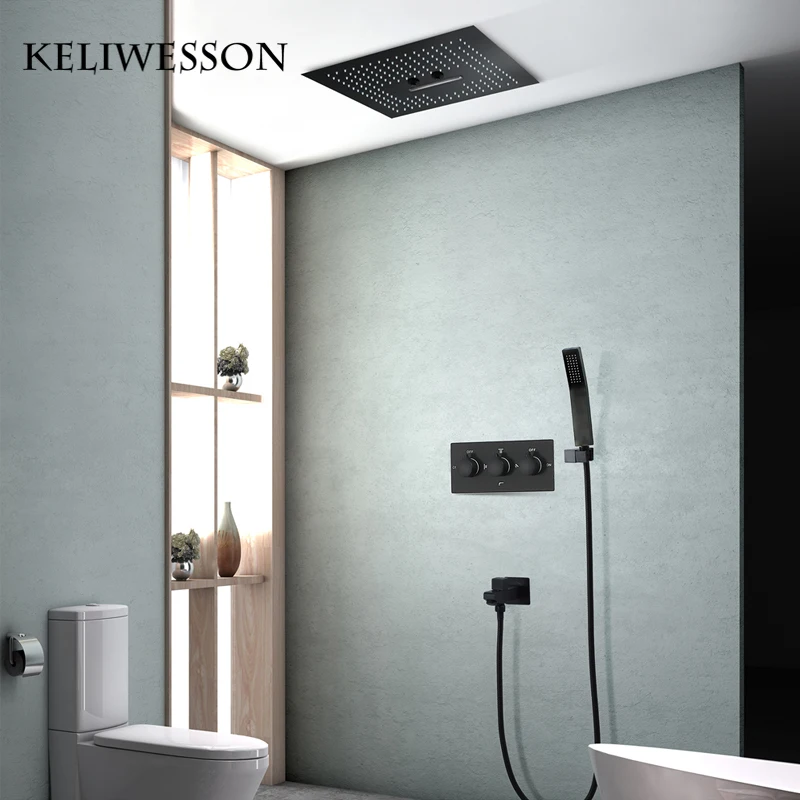 Черный набор для душа 400 мм потолочный смеситель ванная комната массажный душ
