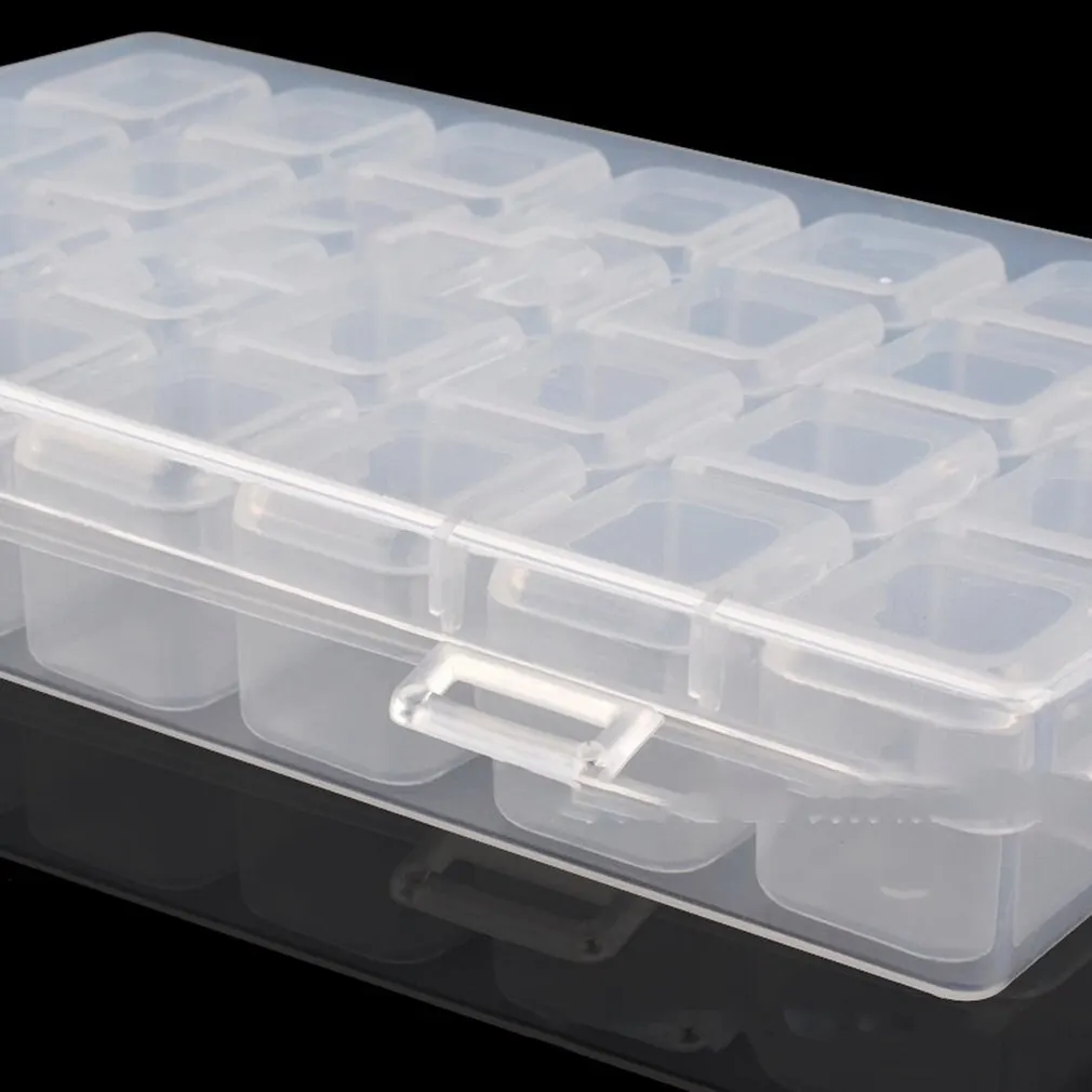 

28 Slots Clear Plastic Empty Nail Art Decoration Storage Case Box Nail Glitter Rhinestone Beads Accessories Container Nail Tool