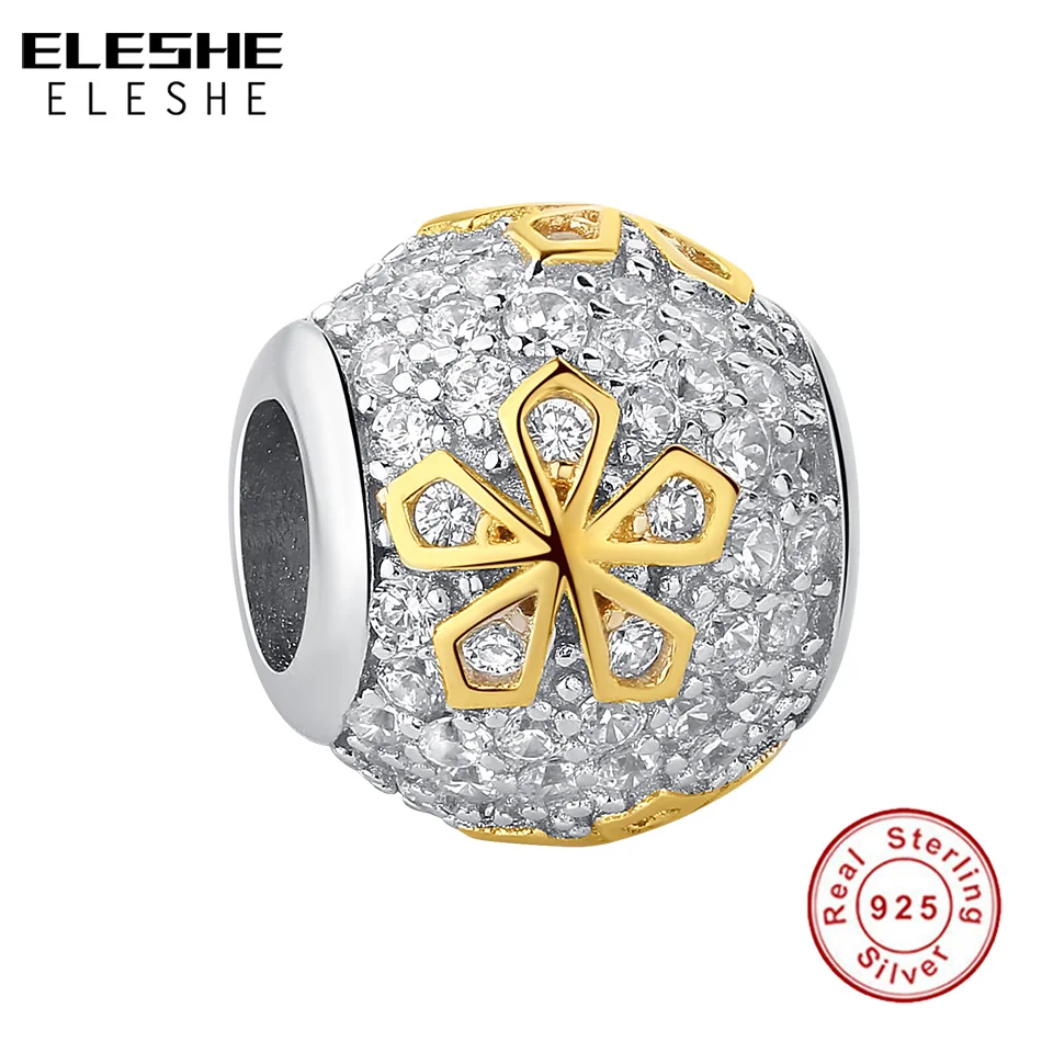 

925 Silver Gold Daisy Flower Crystal Shining Charm Beads fit Women Bracelet Elegant Jewelry DIY Bracelet