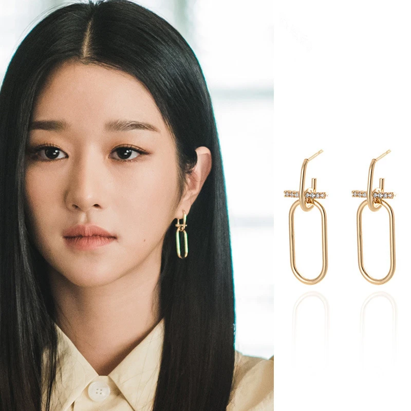 EVE Seo Yea Ji same earrings for women girls gift autumn new drama new oval slim face earrings with cool and cool temperament
