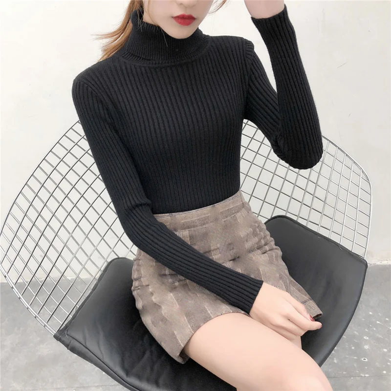 

2020 High Quality Autumn Winter Warm Women Sweater Thick Turtleneck Pullover Sweater Fashion Knitted Female Jumper Top