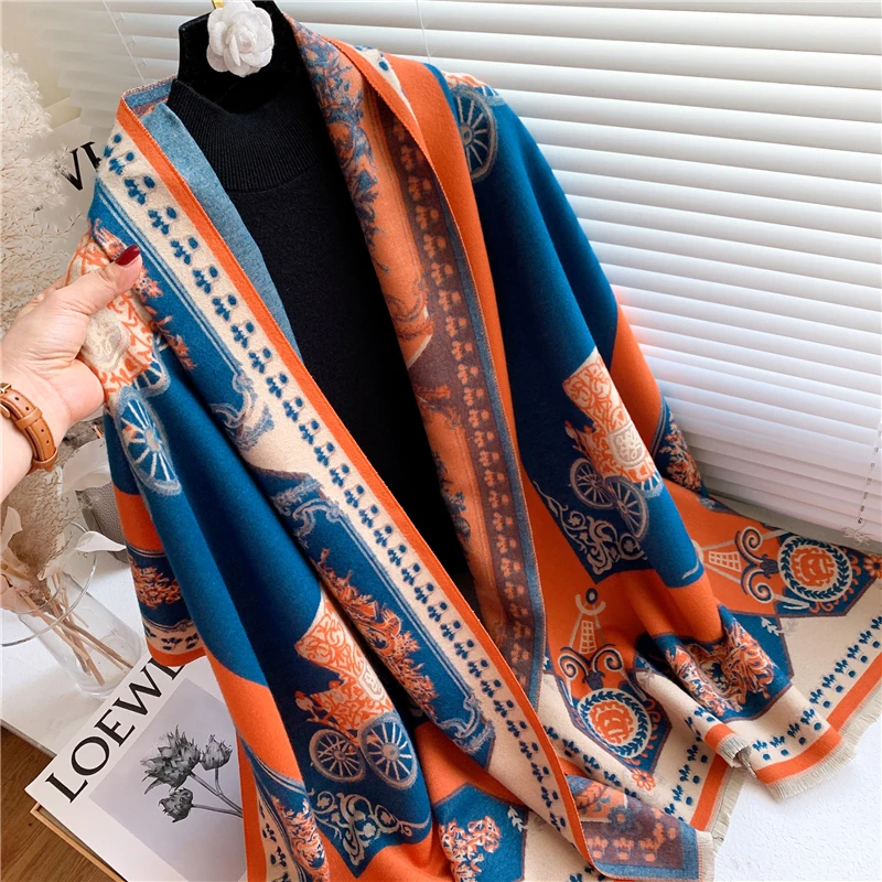 

2021 thick scarf cashmere women's winter warm cashmere turban blanket shawl