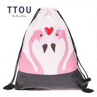 ttou women casual drawstring bag pu leather bottom canvas backpack cute printed travel bag mochilas storage leisure bag